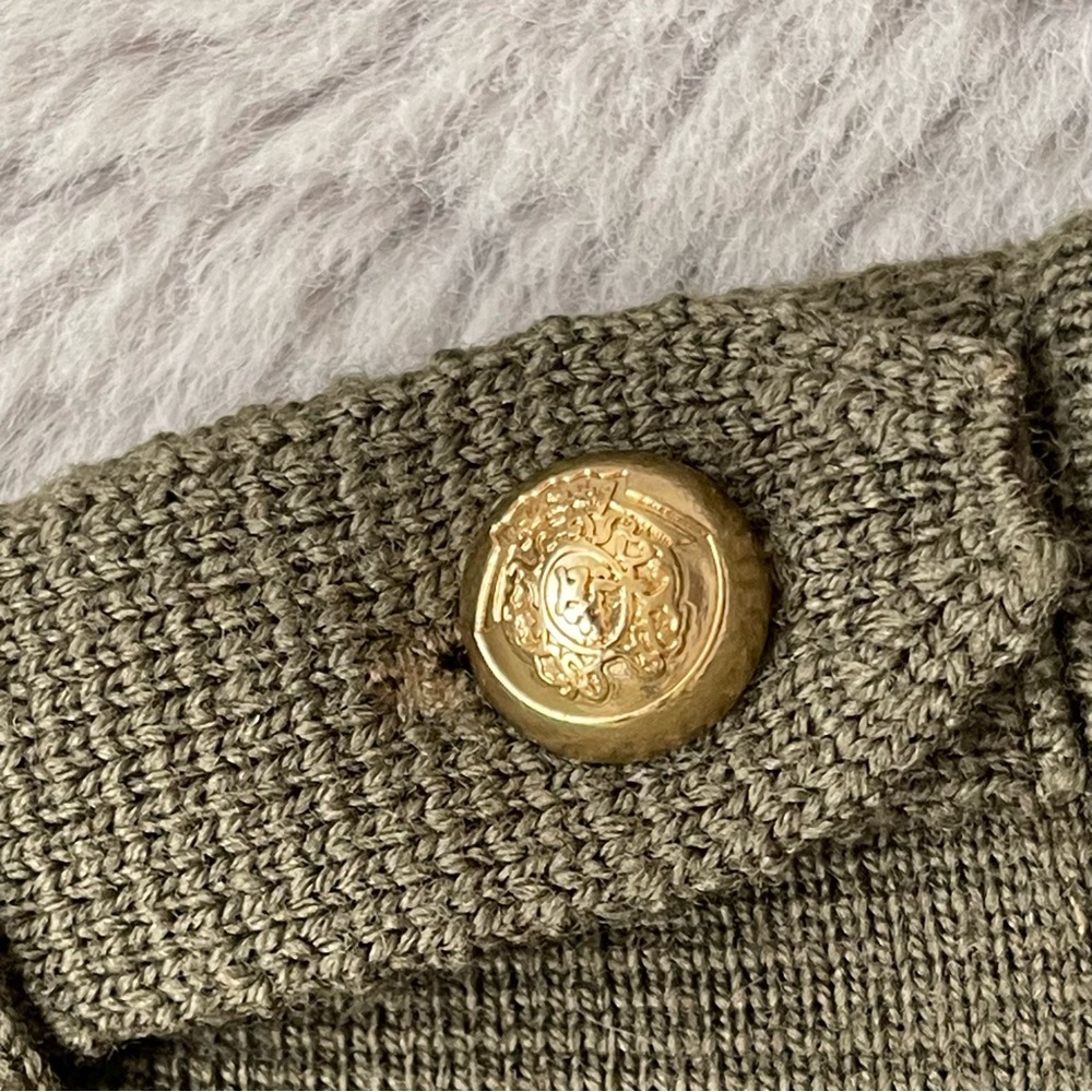 TALBOTS Military Jacket Cardigan Green Gold Buttons 100% Metino Wool - Picture 6 of 8